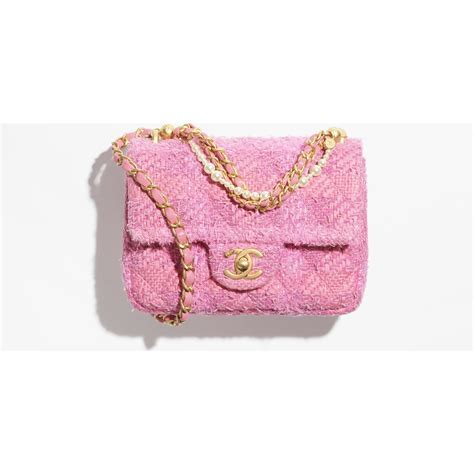 Mini flap bag, Lambskin, strass, imitation pearls & black